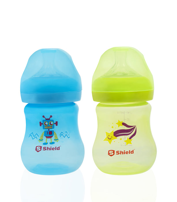 Crystal Feeding Bottles Slow Flow Breast-Like Nipple With Anti-Colic Valve with Travel Caps, Made with Polypropylene and BPA FREE