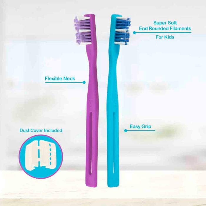 Bio Junior Toothbrush with Extremely Soft Bristles, Best Oral Care for Kids - Super Soft Bristles, Available in 4 colors