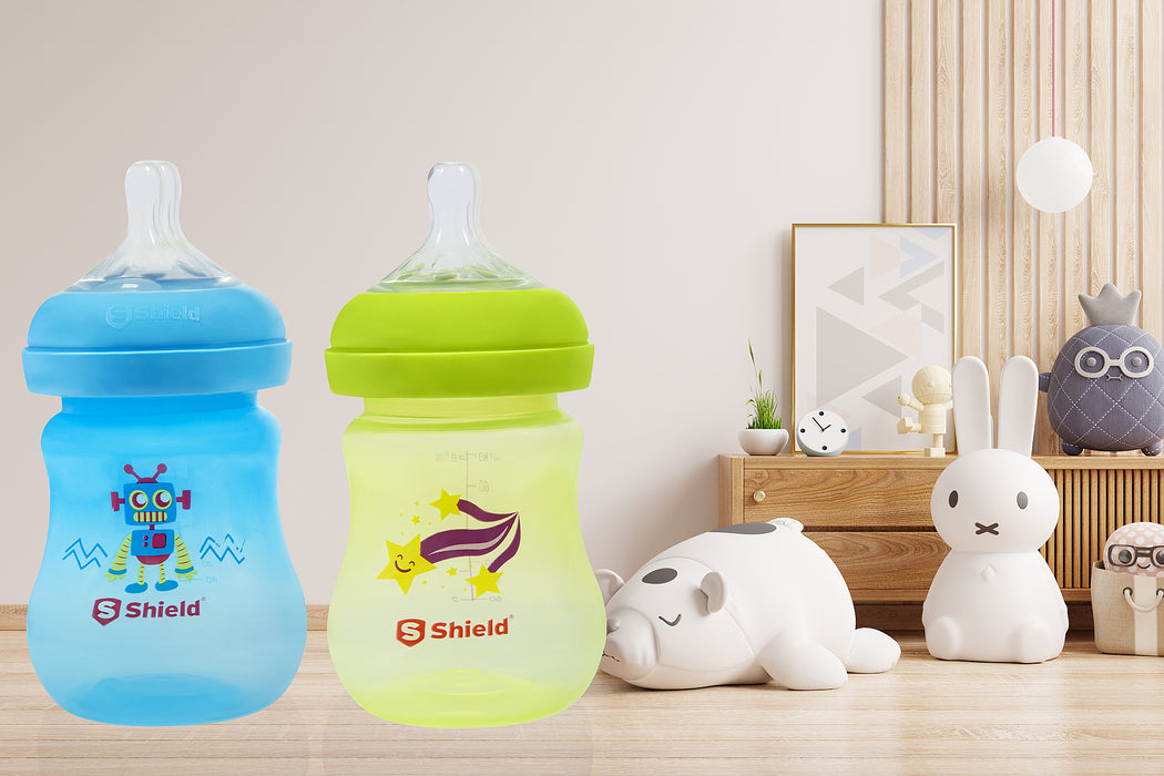 Crystal Feeding Bottles Slow Flow Breast-Like Nipple With Anti-Colic Valve with Travel Caps, Made with Polypropylene and BPA FREE