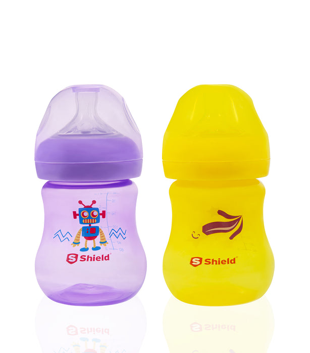 Crystal Feeding Bottles Slow Flow Breast-Like Nipple With Anti-Colic Valve with Travel Caps, Made with Polypropylene and BPA FREE