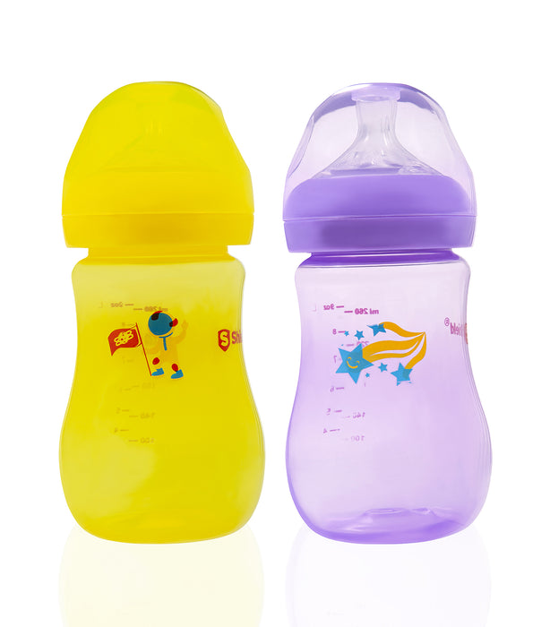 Crystal Feeding Bottles Slow Flow Breast-Like Nipple With Anti-Colic Valve with Travel Caps, Made with Polypropylene and BPA FREE