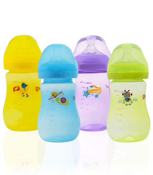 Crystal Feeding Bottles Slow Flow Breast-Like Nipple With Anti-Colic Valve with Travel Caps, Made with Polypropylene and BPA FREE